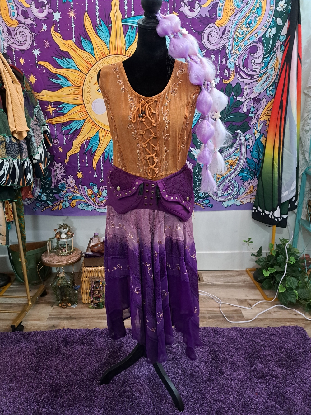 Lavender Ember Fairy Outfit Set – Ombre Dress, Hip Pouch & Bubble Braid